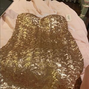 Gold strapless dress